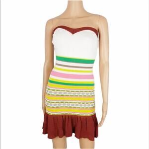 Arden B M Strapless Mini Dress Ribbed Knit Striped Ruffle Hem Bodycon Y2K
